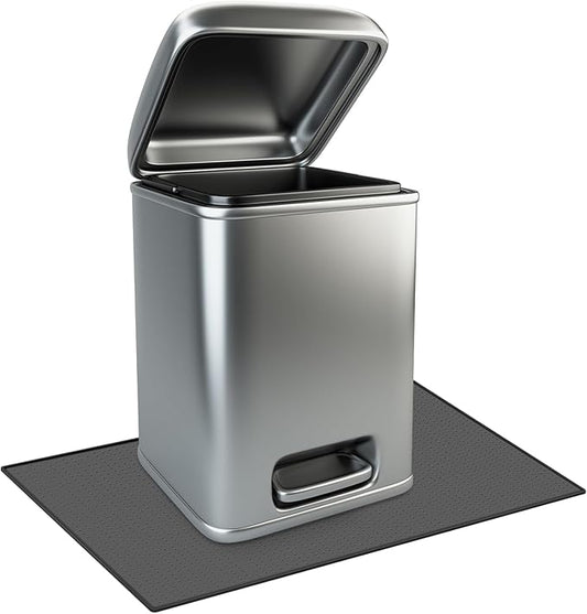 Tinideya Waterproof Trash Can Mat with Raised Edge Non Slip Under Garbage Mat Trash Can Pads Protective Silicone Rubber Tray for Kitchen to Avoid Spills Floor Scratches(Black,15.8" X 23.6")
