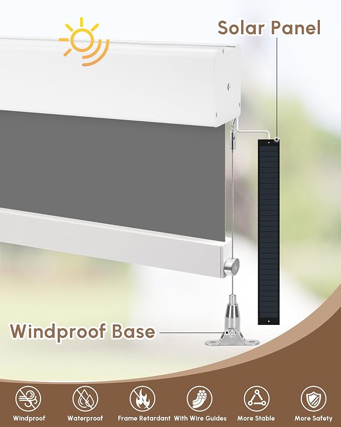 Kincmo Motorized Outdoor Shades for Patio Porch, Custom Outdoor Motorized Blinds with Remote, Waterproof & Windproof Patio Shades Work with Apple Home,Alexa,Google (0% Openness Medium Grey)