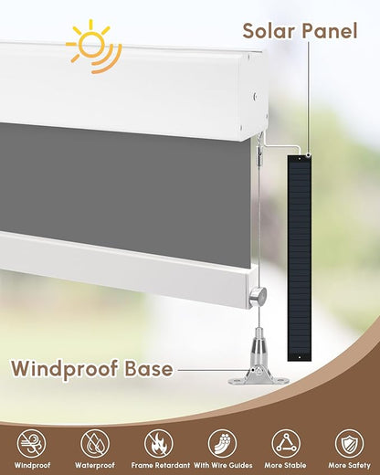 Kincmo Motorized Outdoor Shades for Patio Porch, Custom Outdoor Motorized Blinds with Remote, Waterproof & Windproof Patio Shades Work with Apple Home,Alexa,Google (0% Openness Medium Grey)