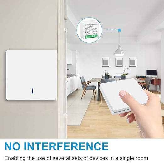 Ewelink 2.4GHz Wireless Light Switch and Receiver Kit, 16A Smart Relay Module with Wall Switch, Support Bluetooth Control, 100 Feet RF Range, No Wi-Fi Required