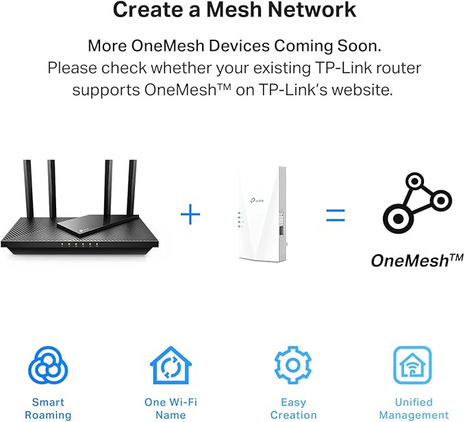 TP-Link AX1800 WiFi 6 Extender Internet Booster, Covers up to 1500 sq.ft and 30 Devices, Dual Band Wireless Signal Booster Repeater, Gigabit Ethernet Port, AP Mode, OneMesh Compatible(RE600X)