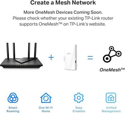 TP-Link AX1800 WiFi 6 Extender Internet Booster, Covers up to 1500 sq.ft and 30 Devices, Dual Band Wireless Signal Booster Repeater, Gigabit Ethernet Port, AP Mode, OneMesh Compatible(RE600X)