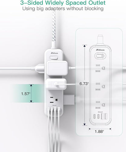 Mifaso Extension Cord, Surge Protector Power Strip, Long Power Strip with 9 Outlets 4 USB Ports, Extension Cord with Multiple Outlets, USB Power Strip for Dorm Room Essentials, College(15FT, White)