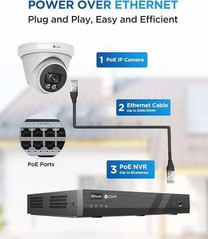 4COVR 4K PoE Dome Camera with Spotlight Color Night Vision, 8MP Wired Surveillance IP Security Camera Outdoor, Smart AI Human/Vehicle Detection, Two-Way Talk, Up to 256GB microSD Card, LY97KA8MA