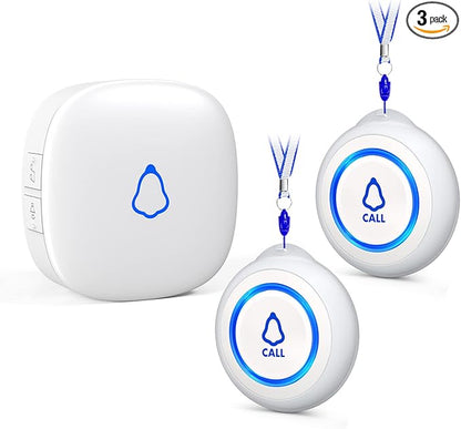 Wireless Caregiver Pager, Medical Alert Systems with 2 Call Buttons and 1 Receiver for Seniors/Elderly at Home, Emergency Panic SOS Call Bell, Nurse Calling & Patient Assistance Alert