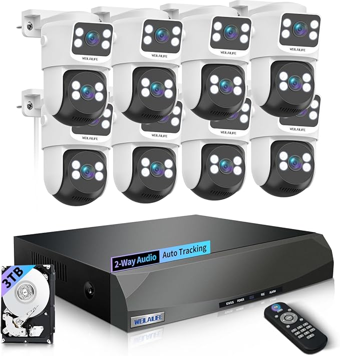 【Auto Tracking & 2-Way Audio】 4K 8MP Wired Security Camera System, Outdoor POE PTZ IP Cameras, Home Video Surveillance Camera Systems