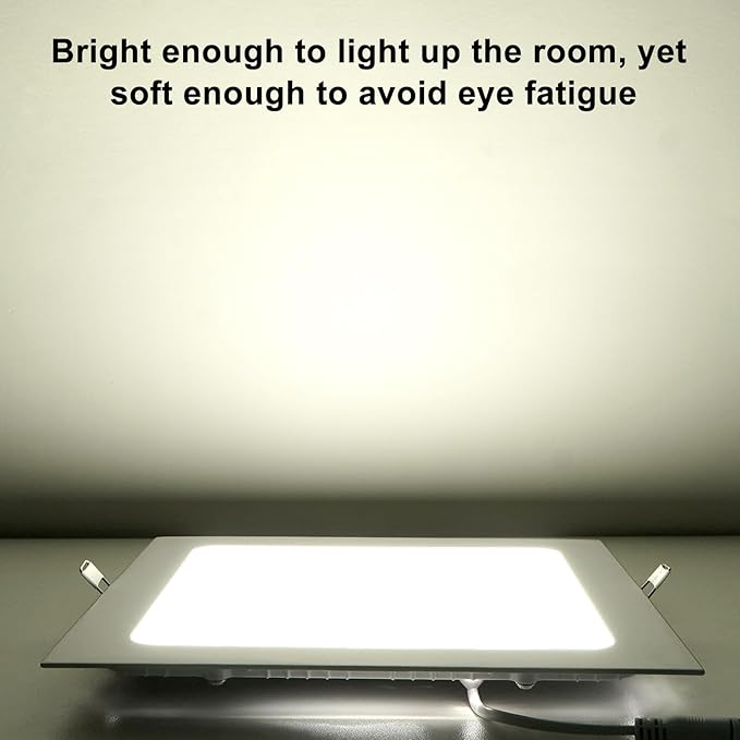 Aolyty 12W Ultra Thin LED Ceiling Panel Light 6.86" Recessed Square Downlight for Home, Office, Mall, Low Energy Consumption Non Dimmable 6000K