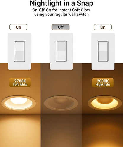 Sunco 6 Pack BR30 Night Light, Sleep Light Bulb, Blue Light Blocking for Lamp, Bedroom, Mood Soothing, Nursery, 8.5W=55W, 2CCT 2700K, 2000K, Dimmable, 800 LM (80 LM Night Light), E26 Medium Base UL