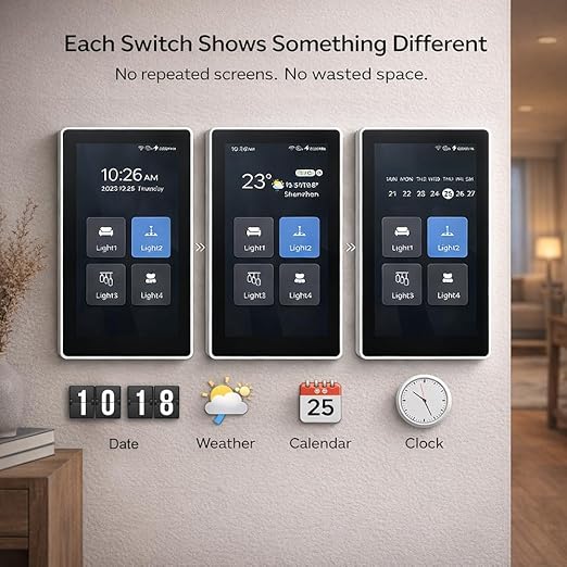 LANBON L10 Large LCD Smart Light Switch, Custom Display & Icons, 6-in-1 1/2/3/4 Gang & Curtain, 2.4GHz WiFi, Compatible with Alexa & Google Home, Motion Wake Screen, No Dimmer, Neutral Wire Required