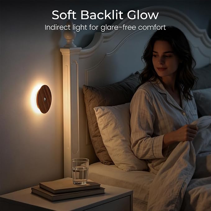 Wood Motion Sensor Night Light Indoor, Rechargeable Magnetic Light