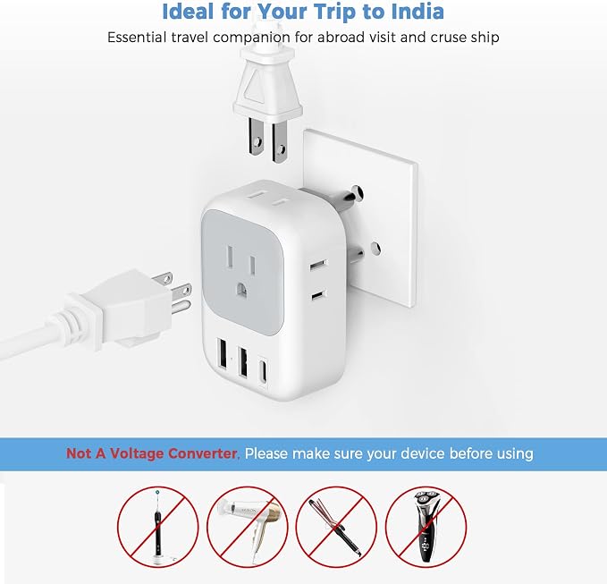 TESSAN India Plug Adapter 2 Pack, Type D Travel Adapter