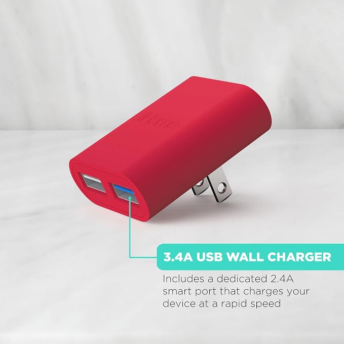 iHome Slim 2-Port USB Wall Charger, Flat Multiport Travel Plug Adapter | Dual USB-A ports, 2.4A Rapid Charge, Foldable Prongs, Slim Design, Compatible with iPhone, Android, iPad, AirPods for Home