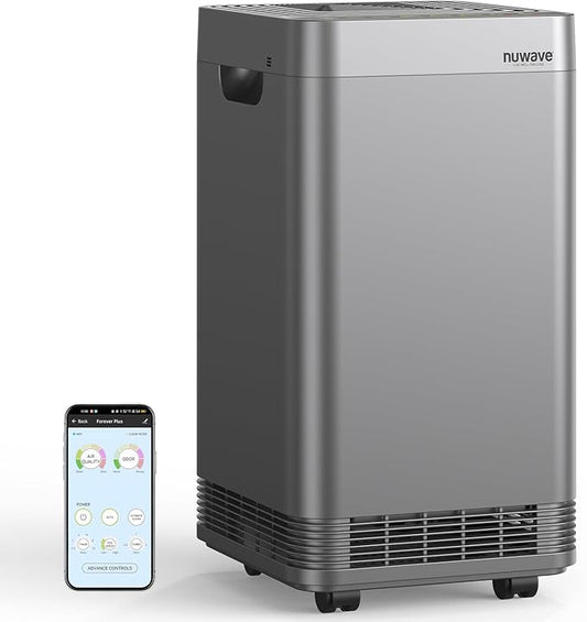 Nuwave Forever Plus Air Purifier for Home with Washable Filters, Massive Areas up to 3,210 Sq Ft, Never Replace Air Filter System for Zero Waste, Smart WiFi, 18dB Ultra-Quiet