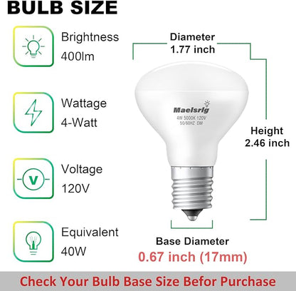 Maelsrlg E17 R14 LED Bulb, 4W (40W Equivalent) Mini Reflector Floodlight Light Bulb, E17 Intermediate Base, Daylight White 5000K, 400 Lumens, Dimmable, Pack of 6