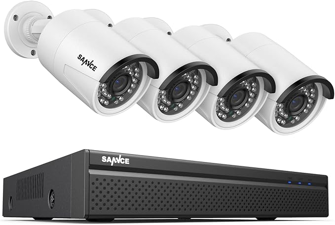 SANNCE 8CH 4K PoE Security Camera System - 8CH 8MP NVR Security System with 4pcs Wired 3MP Bullet Surveillance Cameras for 24/7 Recording, Smart Playback, Instant Email Alert with Images, NO HDD
