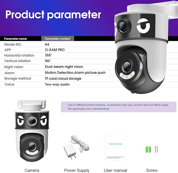 H4 Dual-Lens PTZ WiFi 1080P Home Security Camera, 24/7 Recording IP65 Waterproof Indoor&Outdoor Camera with Motion Detection, Two-Way Audio, Color Night Vision & Cloud Storage
