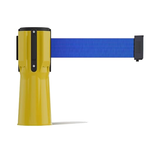 Trafford Industrial 11 Ft. Cone-Mounted Retractable Belt Barrier Yellow Case with Blue Belt