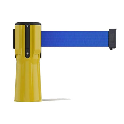 Trafford Industrial 11 Ft. Cone-Mounted Retractable Belt Barrier Yellow Case with Blue Belt