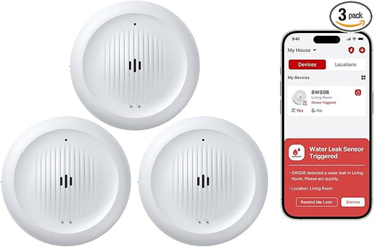 X-Sense Wi-Fi Water Leak Detector Kit, Smart Water Sensor Alarm with App Alerts and Ultra-Slim Design, Water Alarm Leak Detector for Basements, Model SWS0B, 3 Packs