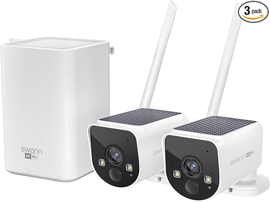 Swann MaxRanger4K™ Solar Wireless Security Camera System, 2-Pack 4K Cameras, Longest Range Wi-Fi HaLow™ up to 2000ft, Built-in Solar Panels, Local Storage, No Monthly Fees