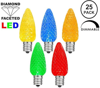 Novelty Lights 25 Foot C7 LED Outdoor Lighting Patio Christmas String Lights, Multi, White Wire, 25 Bulbs