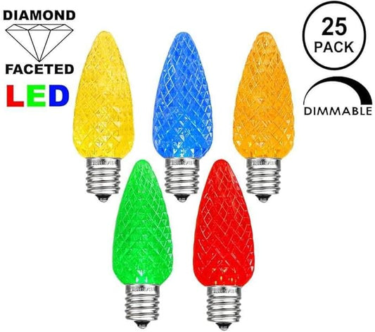 Novelty Lights 25 Foot C7 LED Outdoor Lighting Patio Christmas String Lights, Multi, White Wire, 25 Bulbs