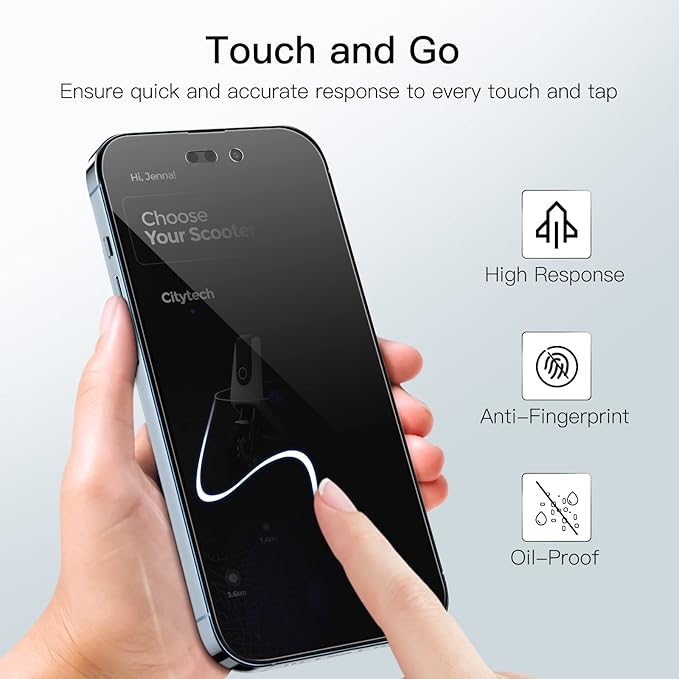 JETech Privacy Full Coverage Screen Protector for iPhone 14 Pro 6.1-Inch, Anti-Spy Tempered Glass Film, Edge to Edge Protection Case-Friendly, 2-Pack