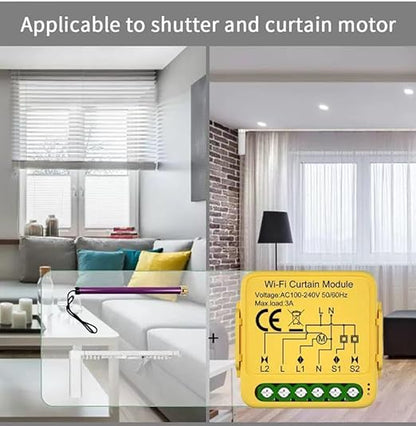 WiFi Smart Garage Door Controller Module, TUYA SMART Life, AC 100-240V, Single Channel with Mounting Kit, CE Certified, Yellow (1ch Curtain WiFi AC)
