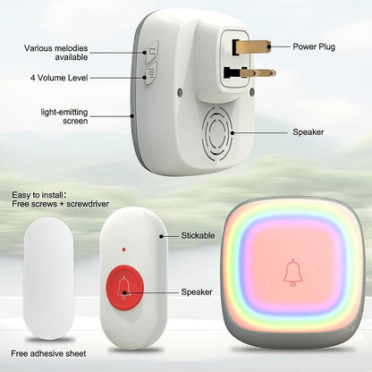 Call Button for Elderly at Home, Caregiver Pager | Fall Alert Devices for Elderly 500+ft for Home/Elderly/Pregnant Women/Disabled, 2 Receiver+2 Transmitters