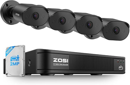 ZOSI 5MP Lite 3K Wired Security Camera System with AI Human Vehicle Detection, 8CH H.265+ CCTV DVR, 4 x 1080P Weatherproof Home Security Camera Outdoor Indoor, IR Night Vision, Motion Alert, 500GB HDD