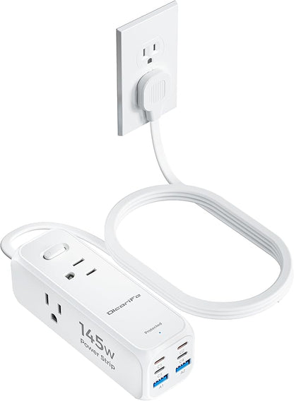 Olcorife 145W USB Power Strip, 5FT Flat Plug Extension Cord with 3 AC Outlets 6 USB Ports(4 USB C&2 USB A), 2000 Joules Surge Protector, Multiple USB Outlet Strip for Home Dorm Travel Essentials