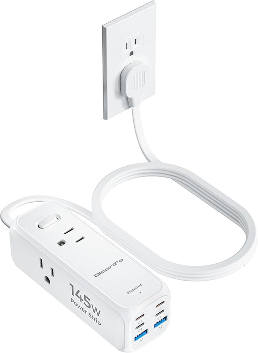 Olcorife 145W USB Power Strip, 5FT Flat Plug Extension Cord with 3 AC Outlets 6 USB Ports(4 USB C&2 USB A), 2000 Joules Surge Protector, Multiple USB Outlet Strip for Home Dorm Travel Essentials