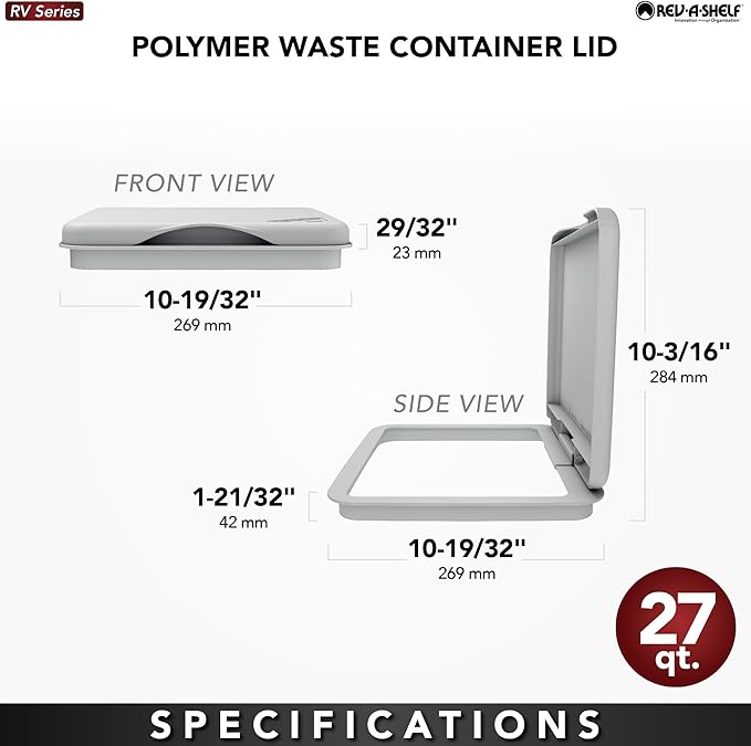 Rev-A-Shelf 27 Qt Under Sink Garbage Can Lid for Base Kitchen and Bathroom Cabinet, Replacement Plastic Trash Bin Lid Only, Black, RV-1024-LID-18-1-40