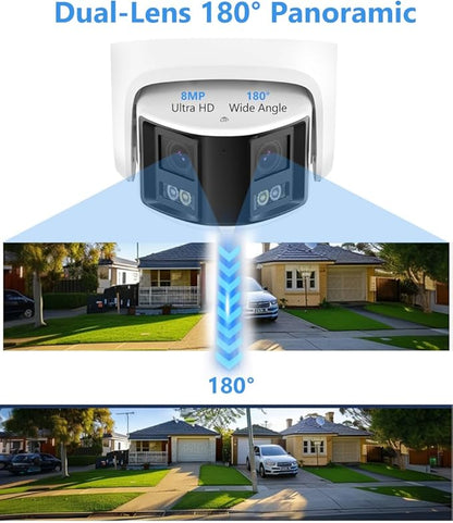 Acusense 8MP Dual Lens PoE IP Camera Outdoor Compatible with Ⲏіkconnect/ iVMS4200/ Guarding Vision, 180° Panoramic Wide Angle, Smart IR & White Light Night Vision, Plastic Casing IP Ethernet Cameras