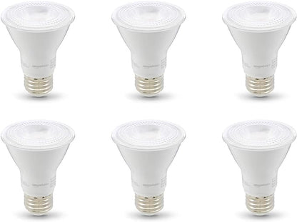 Amazon Basics PAR20 LED Light Bulb, 50W Equivalent, 7W Energy Efficient, E26 Standard Base, Warm White 3000K, Dimmable, 10,000 Hour Lifetime, 6-Pack