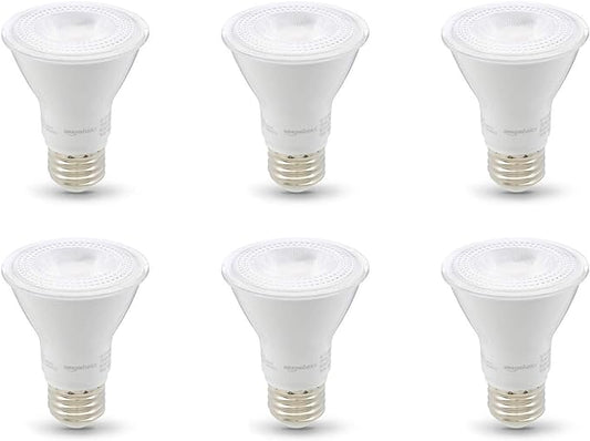 Amazon Basics PAR20 LED Light Bulb, 50W Equivalent, 7W Energy Efficient, E26 Standard Base, Warm White 3000K, Dimmable, 10,000 Hour Lifetime, 6-Pack
