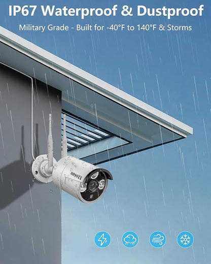 (2026 Update120 Days Storage) Wireless WiFi Outdoor Security Camera System, IP67 Waterproof Dual Antenna Cameras, Audio Recording, Night Vision, No Monthly Fee, Home NVR System