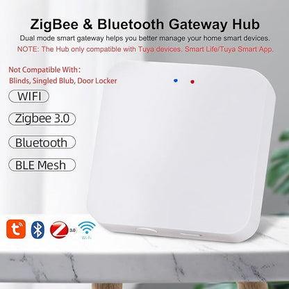 ZigBee 3.0 Hub WiFi & Bluetooth Dual Mode Gateway,Tuya Smart Bridge Wireless Remote Controller,Intelligent Bridge Wireless Smart Gateway Voice Control via Alexa, Google Home. Only Tuya Products