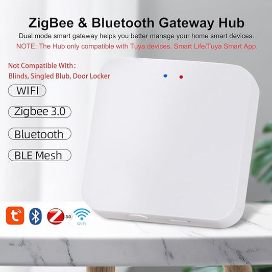 ZigBee 3.0 Hub WiFi & Bluetooth Dual Mode Gateway,Tuya Smart Bridge Wireless Remote Controller,Intelligent Bridge Wireless Smart Gateway Voice Control via Alexa, Google Home. Only Tuya Products