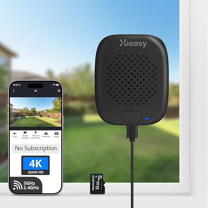 Hieasy 4K Window Security Camera for Home 5GHz&2.4GHz WiFi Color Night Vision 8MP Indoor Window Cam with AI Motion Detection 24/7 Recording, Includes 32GB SD card,No Subscription Required (Black)