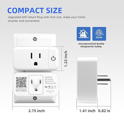Smart Plug 15A, Smart Life Wi-Fi Outlet Compatible with Alexa, Google Home & Echo, App Control, Timer Function & Group Control, Schedule, Voice Control, 2.4GHz, FCC Certified, White, 4-Pack