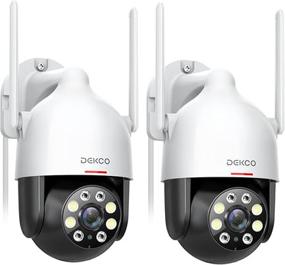 DEKCO 2Packs, 2K WiFi Outdoor Security Cameras Pan-Tilt 360° View, 3MP Surveillance Cameras with Motion Detection and Siren, 2-Way Audio, Full Color Night Vision, Waterproof