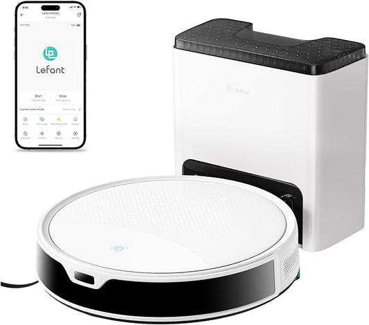 Lefant M350 Robot Vacuum and Mop Combo, 75-Day Self-Emptying, 190° PSD Obstacle Avoidance,6000Pa Suction，Quiet,Smart Navigation,Self-Charging, for Hard Floor, Carpet, Pet Hair,150 Min Runtime.White