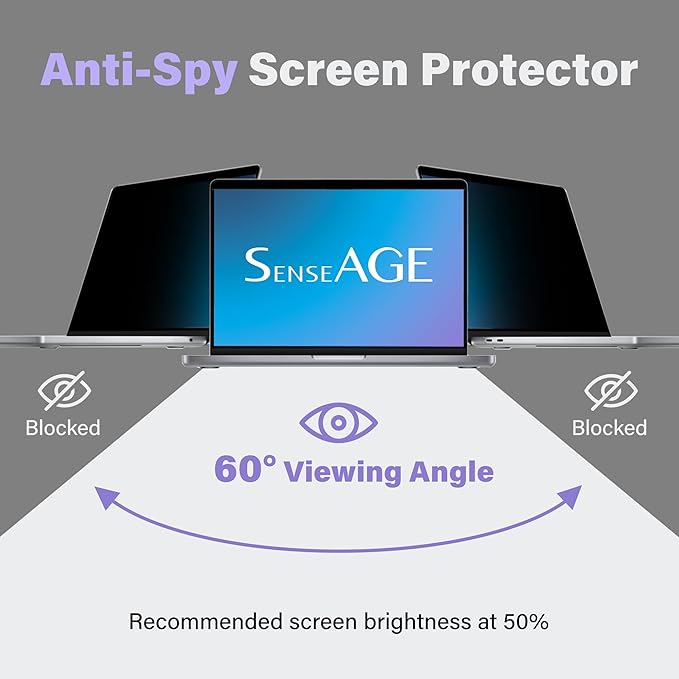SenseAGE Magnetic Privacy Screen Filter For MacBook Pro 14 Inch (2021-2025, M1, M2, M3, M4, M5, Pro, Max), Removable Privacy Screen Protector, Anti Glare Blue Light, Compatible with MacBook Pro 14 inch