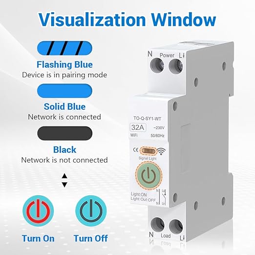 WiFi Circuit Breaker, 1P+N 32A 230V Smart Home Wireless Remote Control Switch Timer Voice Control Compatible with Smart Life TUYA APP DIN Rail Mounted