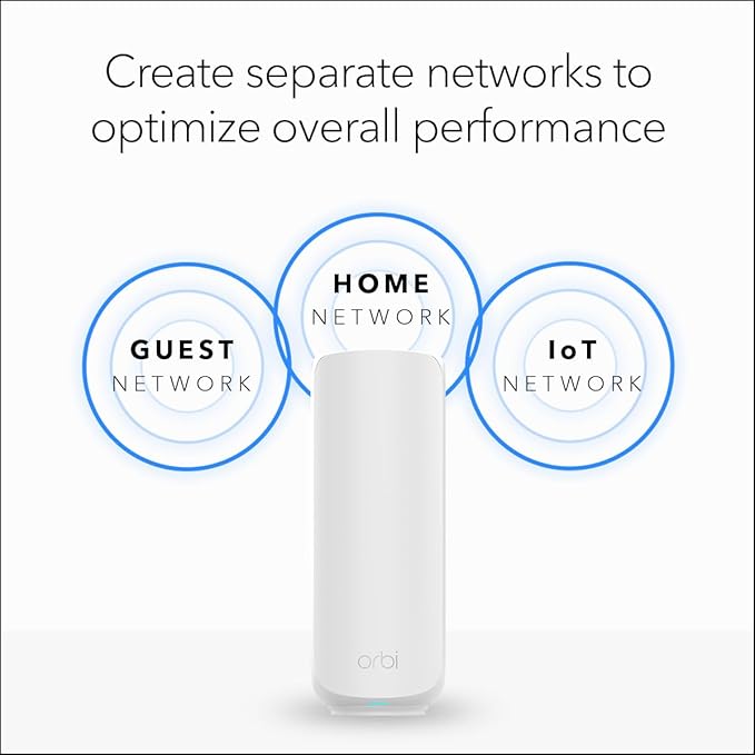 NETGEAR Orbi 370 Series Dual-Band WiFi 7 Mesh System for Home (RBE374) - Wireless Router (no Modem) + 3 Extenders, Security Features, 5 Gbps, Covers 8,000 sq.ft., 70 Devices, 2.5GB Port, BE5000