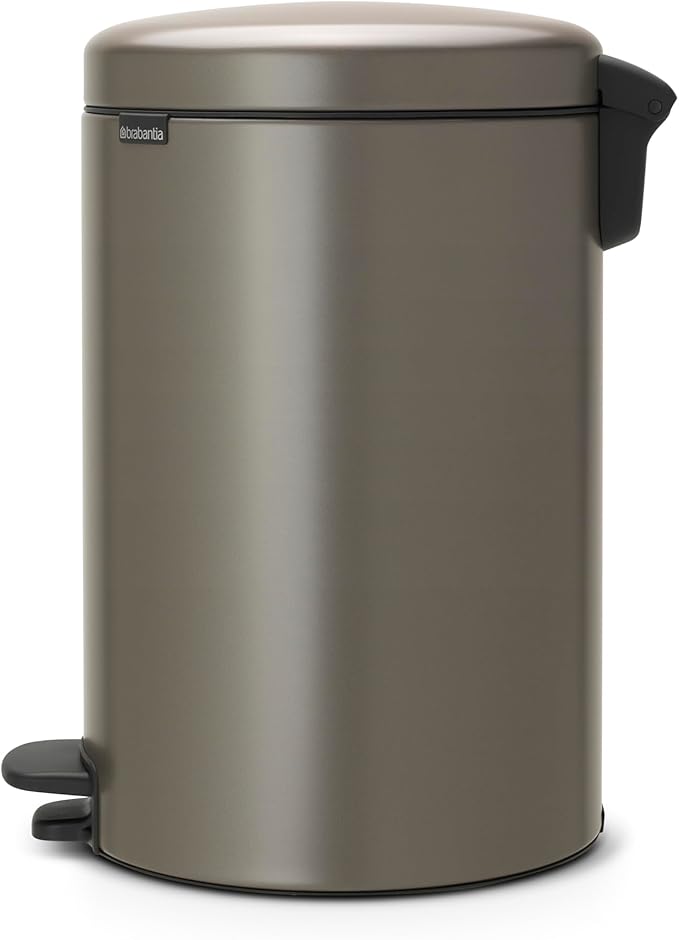 Brabantia Step-On Trash Can | Platinum | 5.3 Gallon / 20L | Bathroom, Bedroom, Office Trash Can with Light Pedal Opening, Handle & Removable Inner Bucket | 11.4 x 15 x 18.4 | + Trash Bags