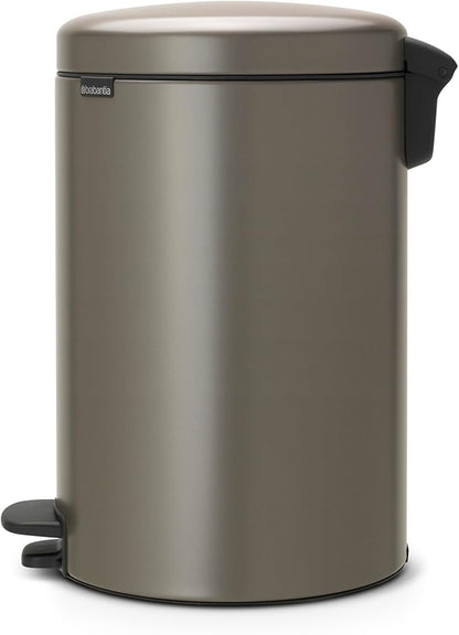 Brabantia Step-On Trash Can | Platinum | 5.3 Gallon / 20L | Bathroom, Bedroom, Office Trash Can with Light Pedal Opening, Handle & Removable Inner Bucket | 11.4 x 15 x 18.4 | + Trash Bags