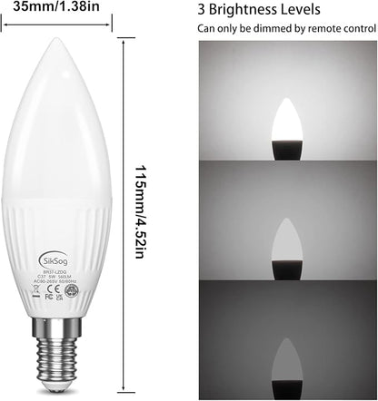 E12 LED Bulb Color Changing Candelabra Light Bulb with Remote Control, 50W Incandescent Equivalent, 560 Lumen,Cool White 5000K + 12 Colors, 5W E12 Small Base, Decorative Chandelier Light Bulb, 12 Pack