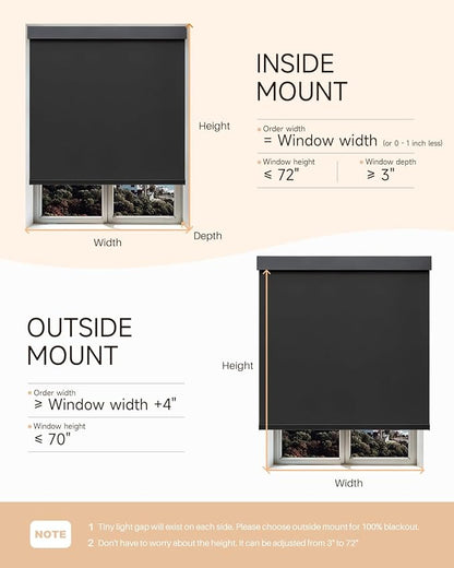 Smart Roller Shades for Windows, Alexa Blackout Motorized Blinds with Remote Control, Easy Install Automatic Electric Blinds for Indoor (69" W x 72" H, Black)
